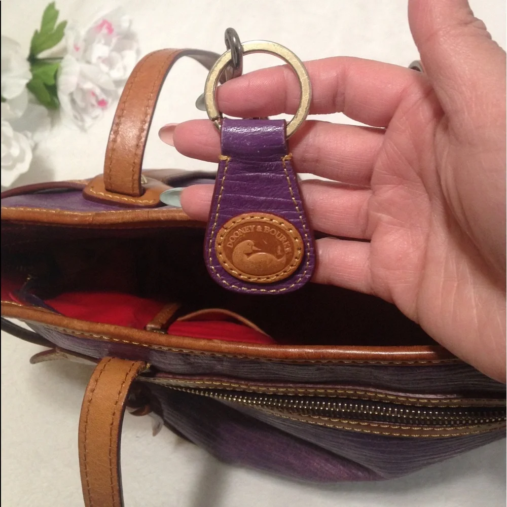 Dooney & Bourke Purple and Light Brown Shoulder Tote Bag - Picture 9 of 16